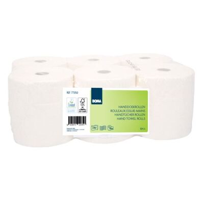 773150: Rouleau d"essuie-mains autocut - tissu recyclé - 2 plis - 150 m x 20 cm - BLANC - 6 rouleaux